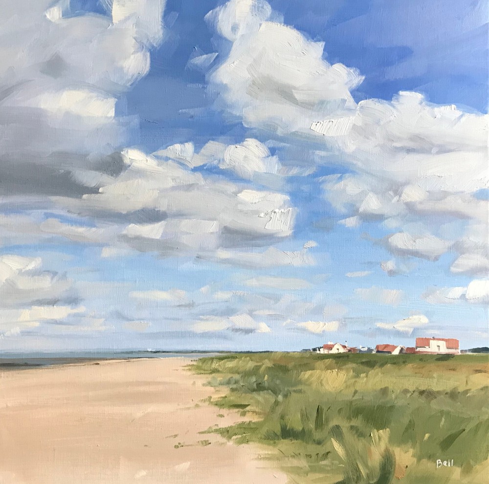 Scottish Artist JOHN BELL - Houses at Barassie Beach